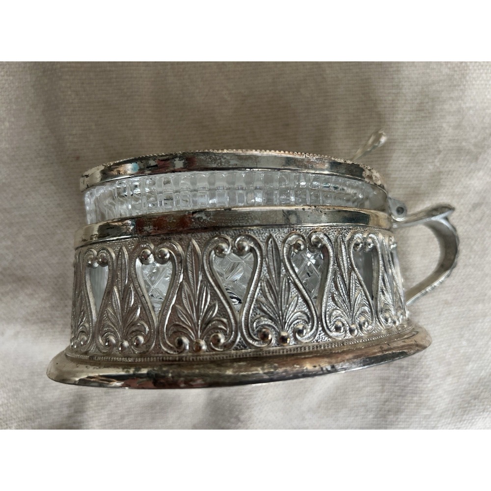 Vintage Italian Crystal Sugar Bowl Silver Plate Hearts Made in Italy Candy‎ Dish - Picture 10 of 11